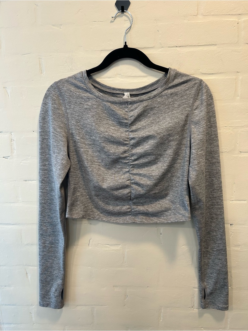 FP Movement Swerve Long Sleeve Ruched Open Back Crop Top - Carbon Grey - Size M
